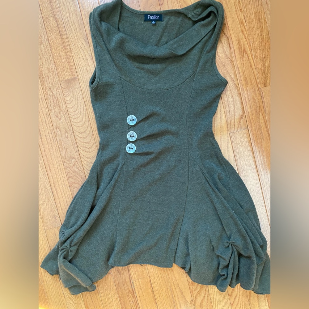 Adorable, olive green sweater dress/ shirt.